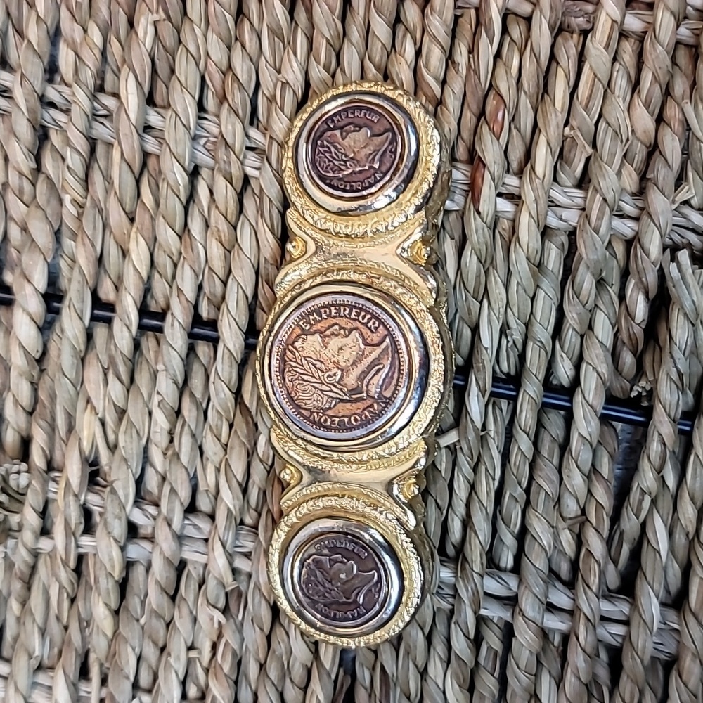 DOTTY SMITH Signed Triple COIN 5 1/8” Belt Buckle Gold